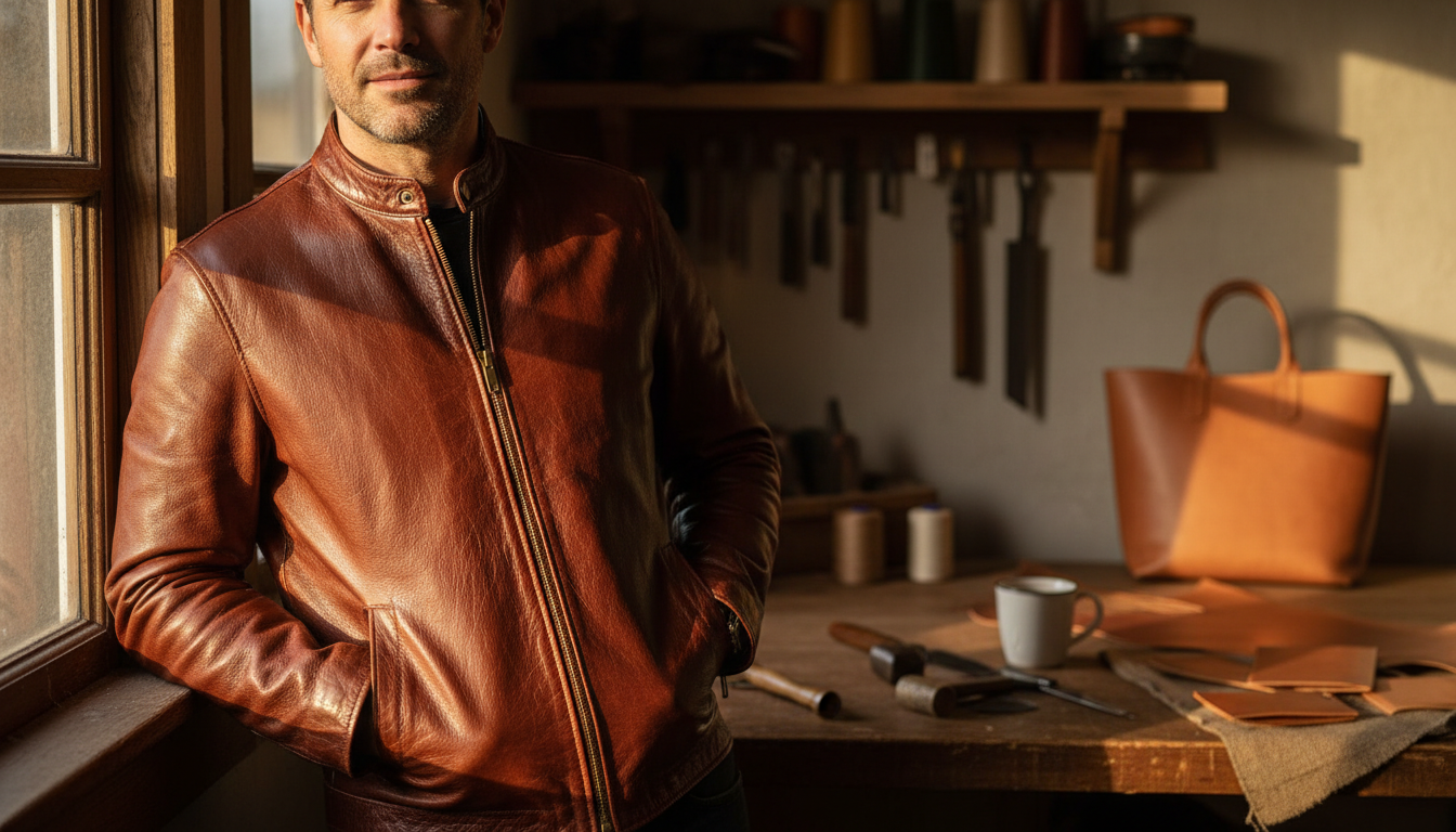 Sleek racer jacket with a mandarin collar and front zipper